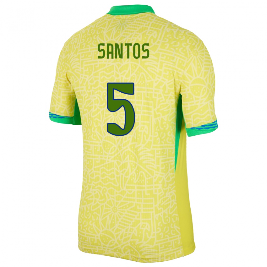 Mænd Brasilien Andrey Santos #5 Gul Hjemmebane Spillertrøjer 24-26 Trøje T-Shirt