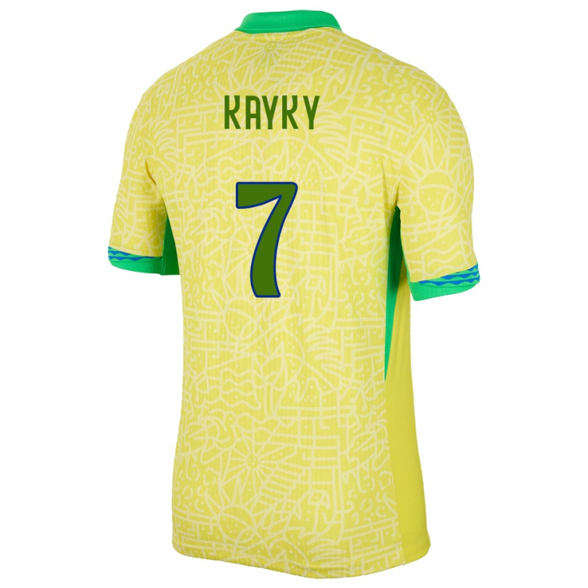 Mænd Brasilien Kayky #7 Gul Hjemmebane Spillertrøjer 24-26 Trøje T-Shirt