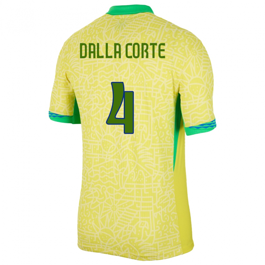 Mænd Brasilien Joao Dalla Corte #4 Gul Hjemmebane Spillertrøjer 24-26 Trøje T-Shirt