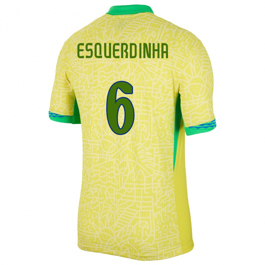 Mænd Brasilien Esquerdinha #6 Gul Hjemmebane Spillertrøjer 24-26 Trøje T-Shirt