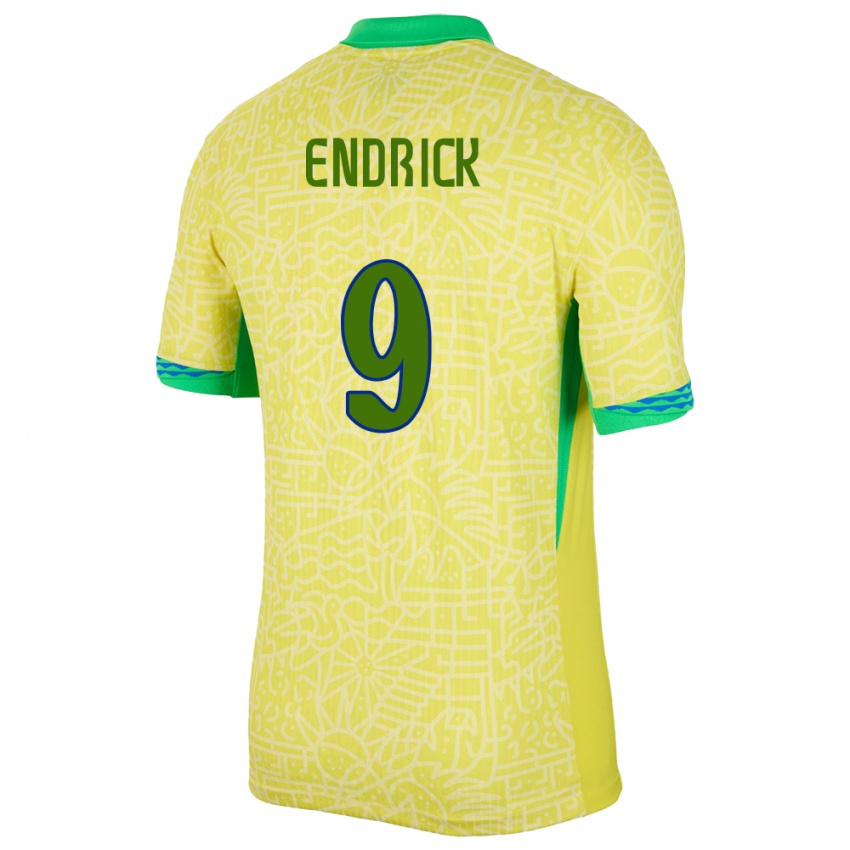 Mænd Brasilien Endrick #9 Gul Hjemmebane Spillertrøjer 24-26 Trøje T-Shirt