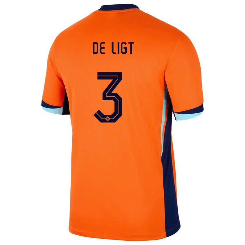 Mænd Holland Matthijs De Ligt #3 Orange Hjemmebane Spillertrøjer 24-26 Trøje T-Shirt