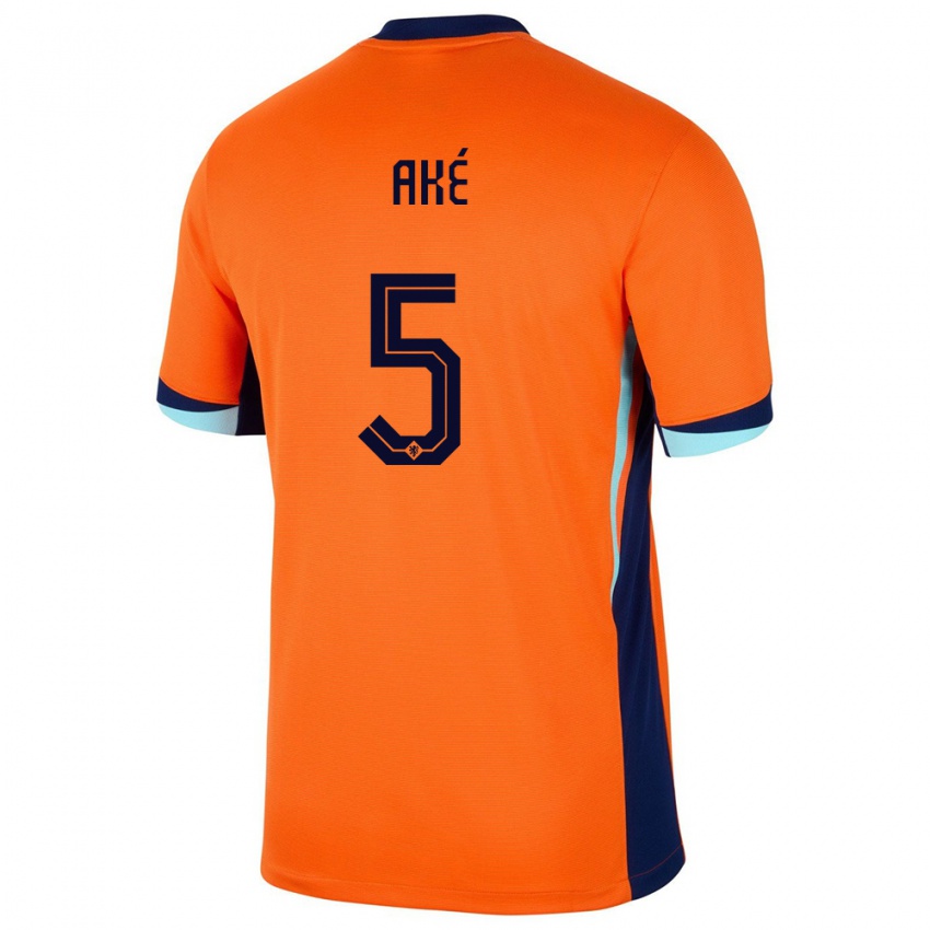 Mænd Holland Nathan Ake #5 Orange Hjemmebane Spillertrøjer 24-26 Trøje T-Shirt