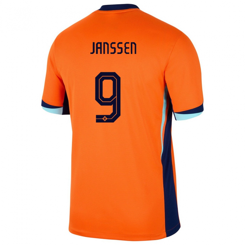 Mænd Holland Vincent Janssen #9 Orange Hjemmebane Spillertrøjer 24-26 Trøje T-Shirt