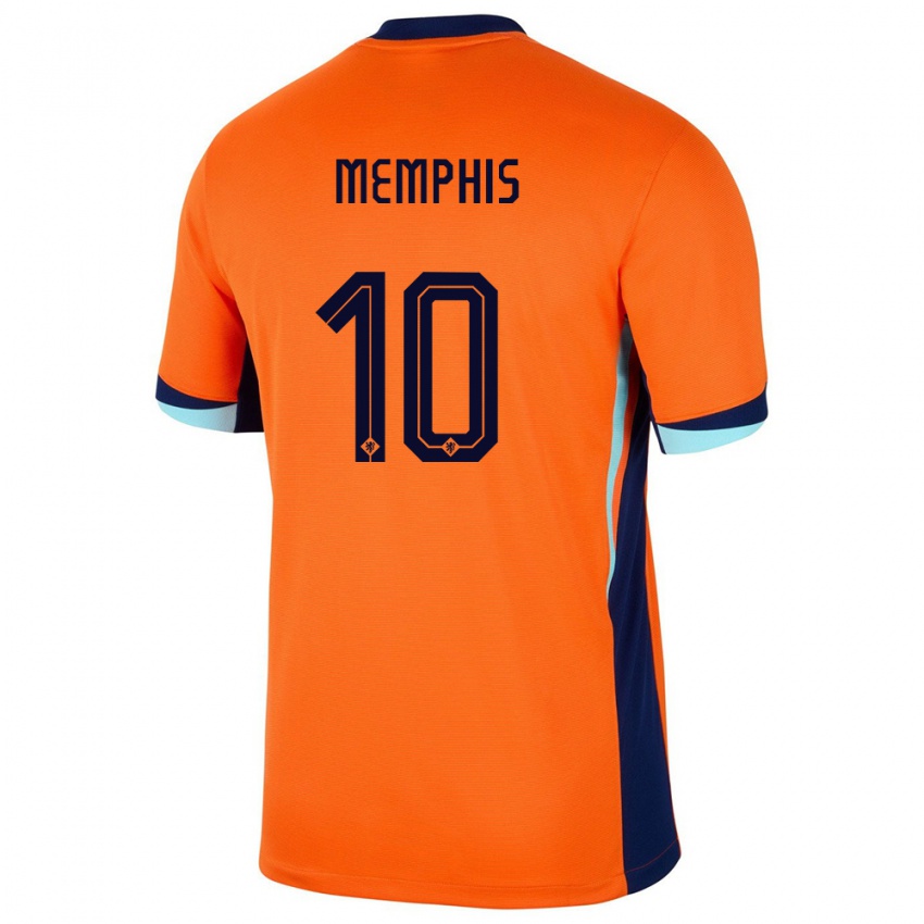 Mænd Holland Memphis Depay #10 Orange Hjemmebane Spillertrøjer 24-26 Trøje T-Shirt