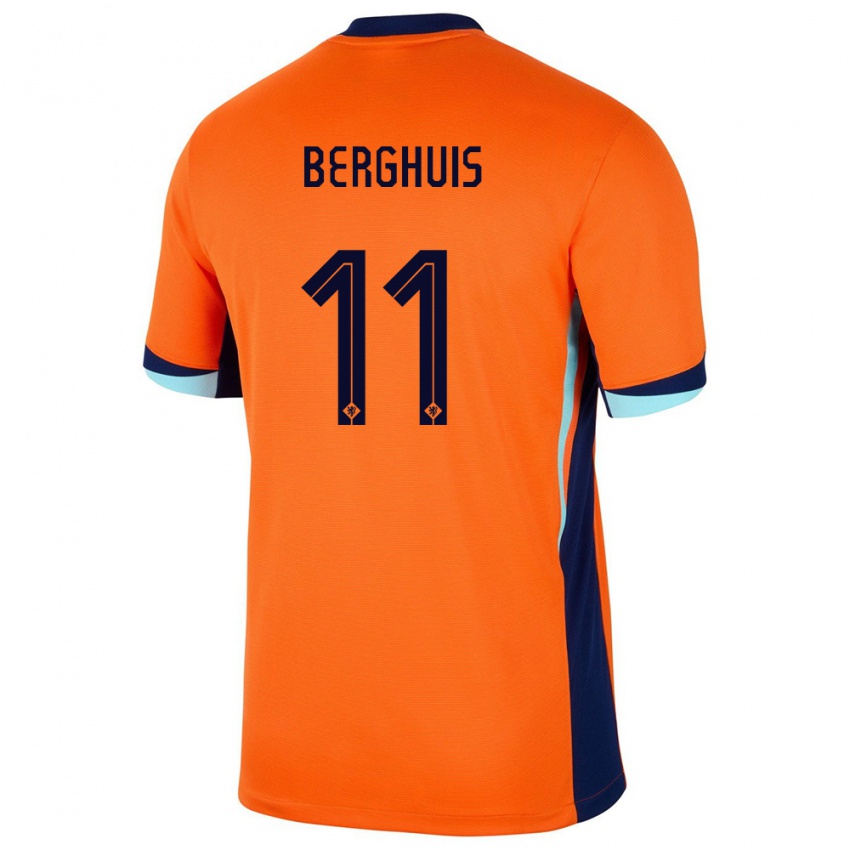 Mænd Holland Steven Berghuis #11 Orange Hjemmebane Spillertrøjer 24-26 Trøje T-Shirt