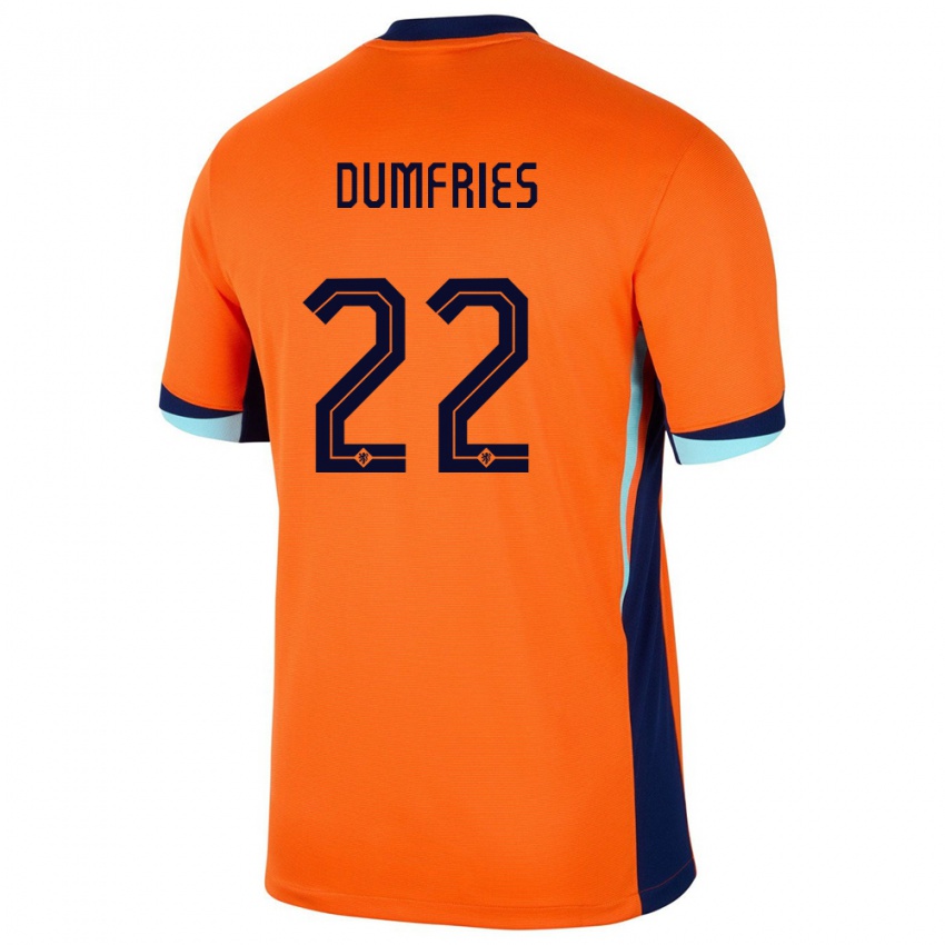 Mænd Holland Denzel Dumfries #22 Orange Hjemmebane Spillertrøjer 24-26 Trøje T-Shirt