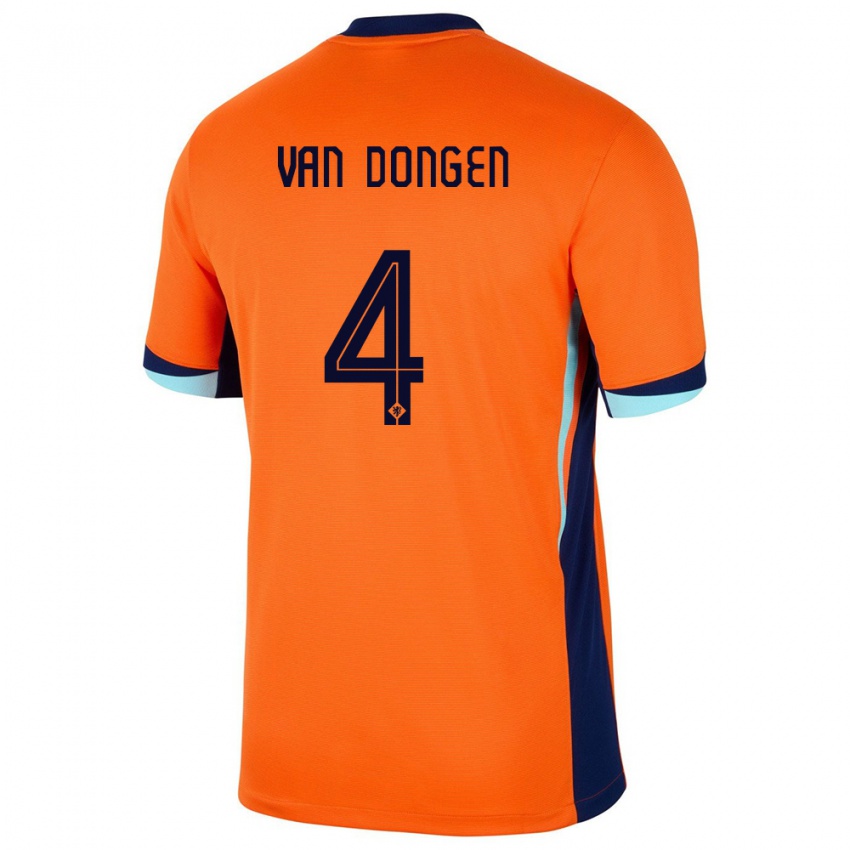 Mænd Holland Merel Van Dongen #4 Orange Hjemmebane Spillertrøjer 24-26 Trøje T-Shirt