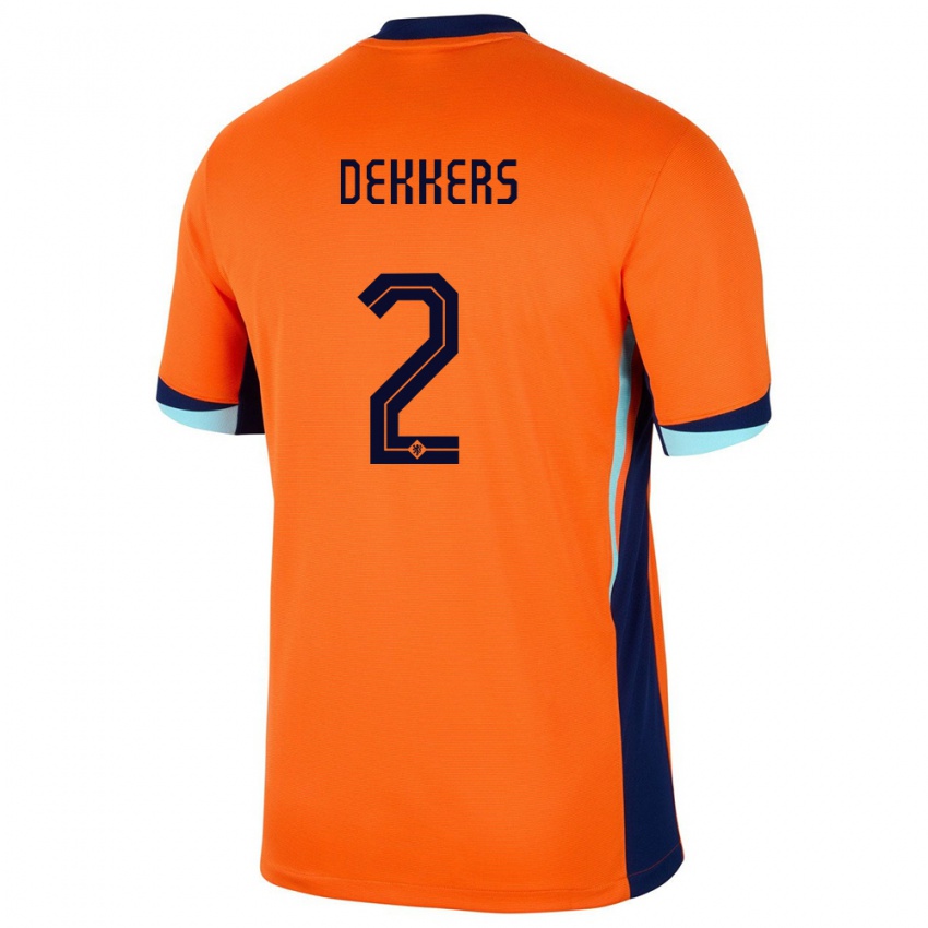 Mænd Holland Sem Dekkers #2 Orange Hjemmebane Spillertrøjer 24-26 Trøje T-Shirt