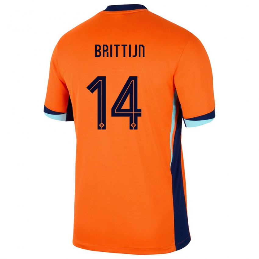 Mænd Holland Philip Brittijn #14 Orange Hjemmebane Spillertrøjer 24-26 Trøje T-Shirt