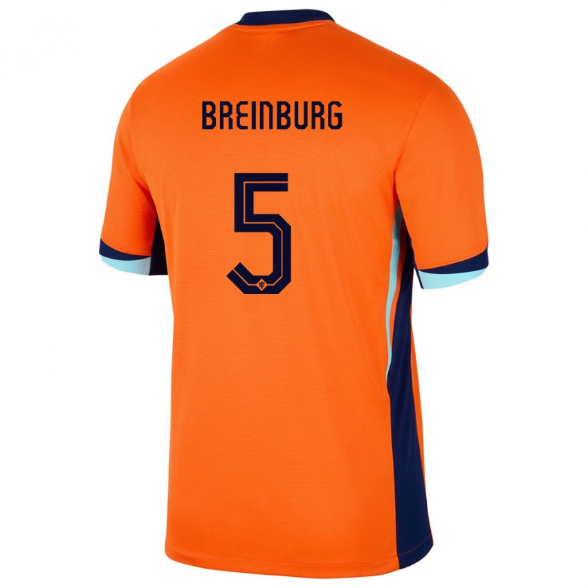 Mænd Holland Rainey Breinburg #5 Orange Hjemmebane Spillertrøjer 24-26 Trøje T-Shirt