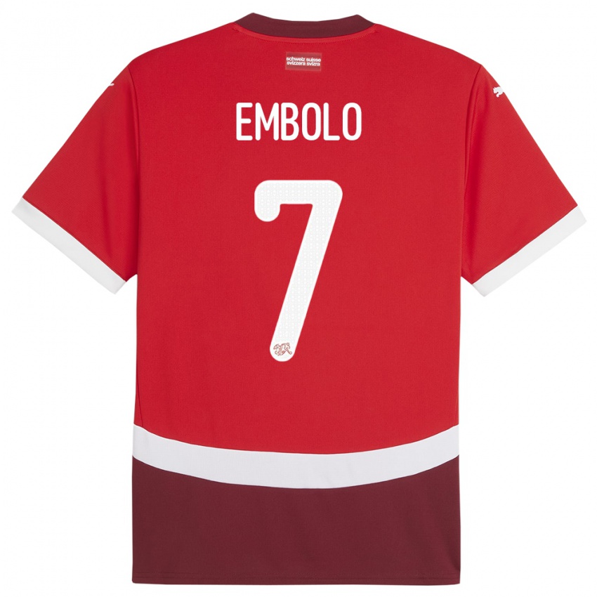 Mænd Schweiz Breel Embolo #7 Rød Hjemmebane Spillertrøjer 24-26 Trøje T-Shirt