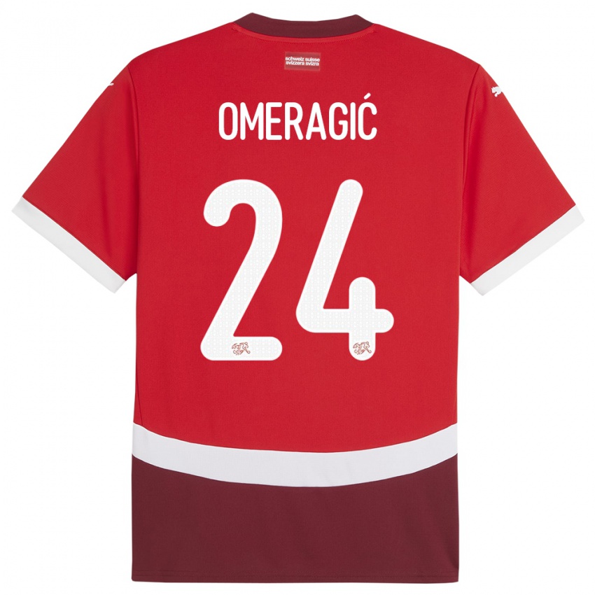 Mænd Schweiz Becir Omeragic #24 Rød Hjemmebane Spillertrøjer 24-26 Trøje T-Shirt