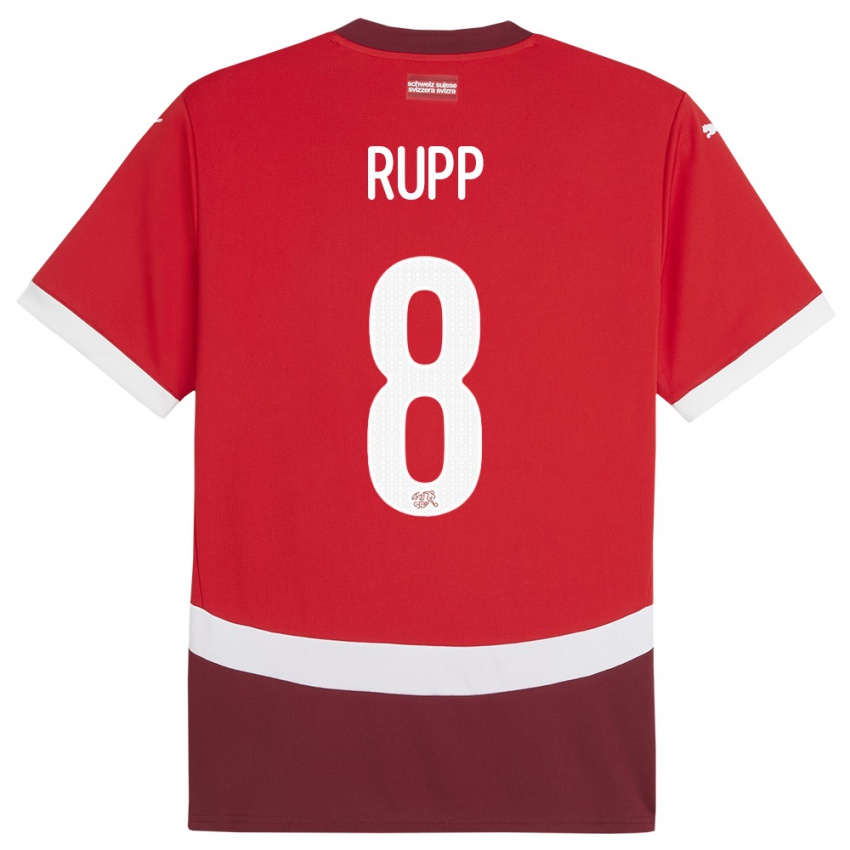 Mænd Schweiz Noah Rupp #8 Rød Hjemmebane Spillertrøjer 24-26 Trøje T-Shirt