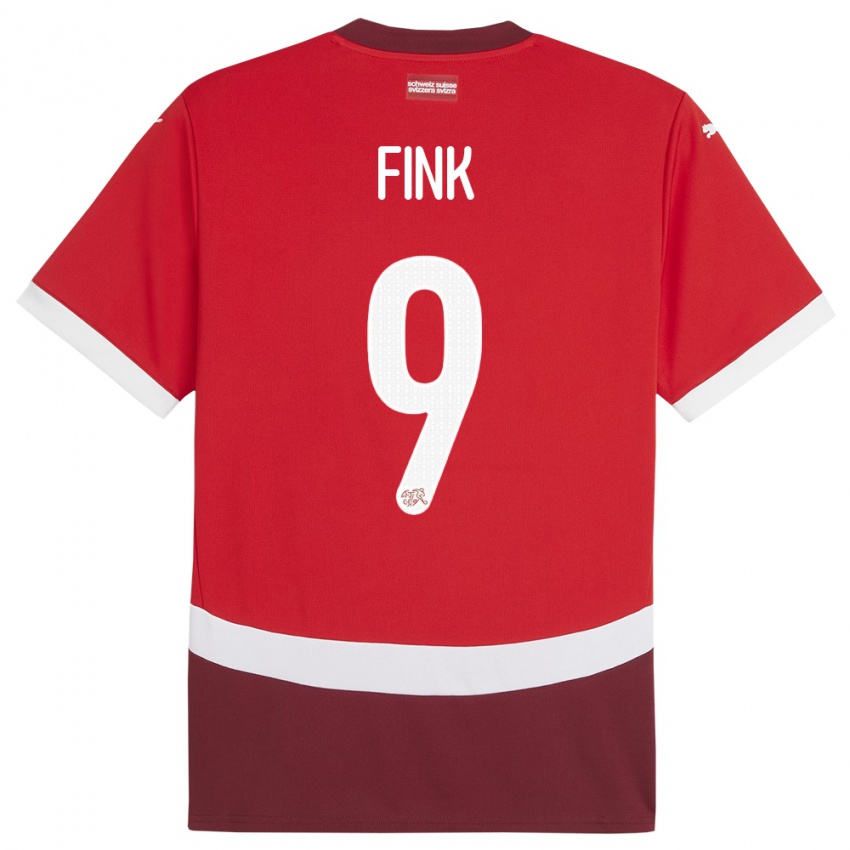 Mænd Schweiz Bradley Fink #9 Rød Hjemmebane Spillertrøjer 24-26 Trøje T-Shirt