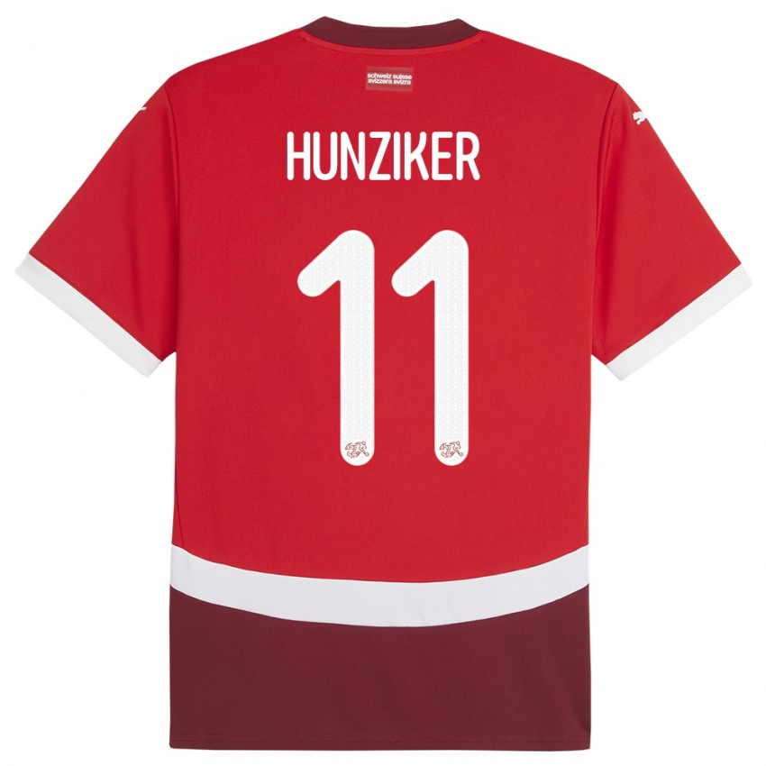 Mænd Schweiz Andrin Hunziker #11 Rød Hjemmebane Spillertrøjer 24-26 Trøje T-Shirt