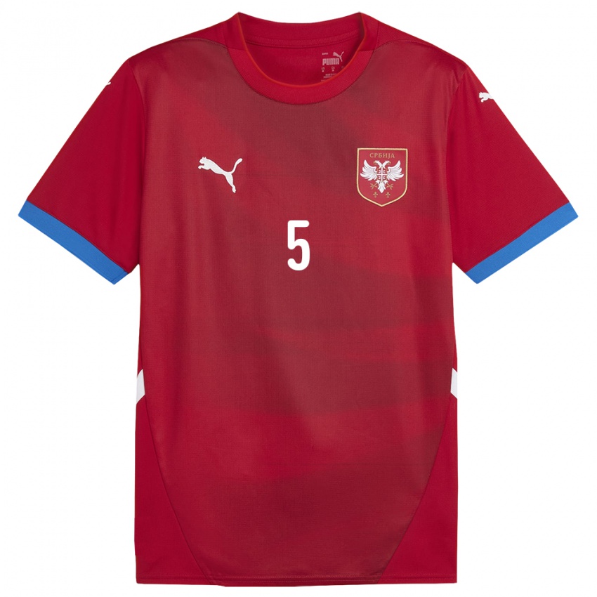 Mænd Serbien Strahinja Erakovic #5 Rød Hjemmebane Spillertrøjer 24-26 Trøje T-Shirt