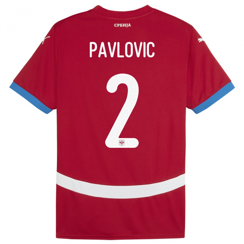 Mænd Serbien Strahinja Pavlovic #2 Rød Hjemmebane Spillertrøjer 24-26 Trøje T-Shirt