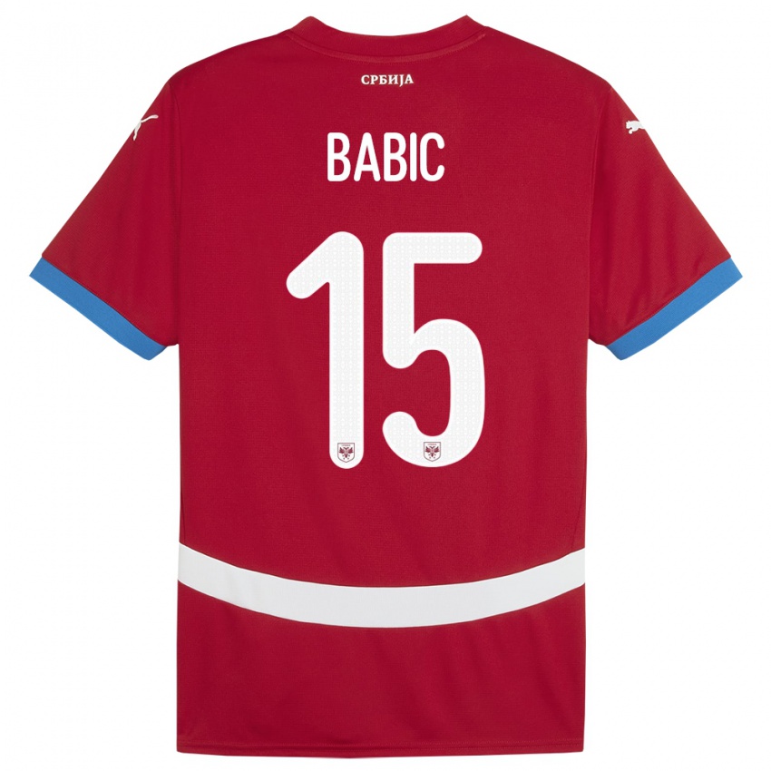 Mænd Serbien Srdjan Babic #15 Rød Hjemmebane Spillertrøjer 24-26 Trøje T-Shirt