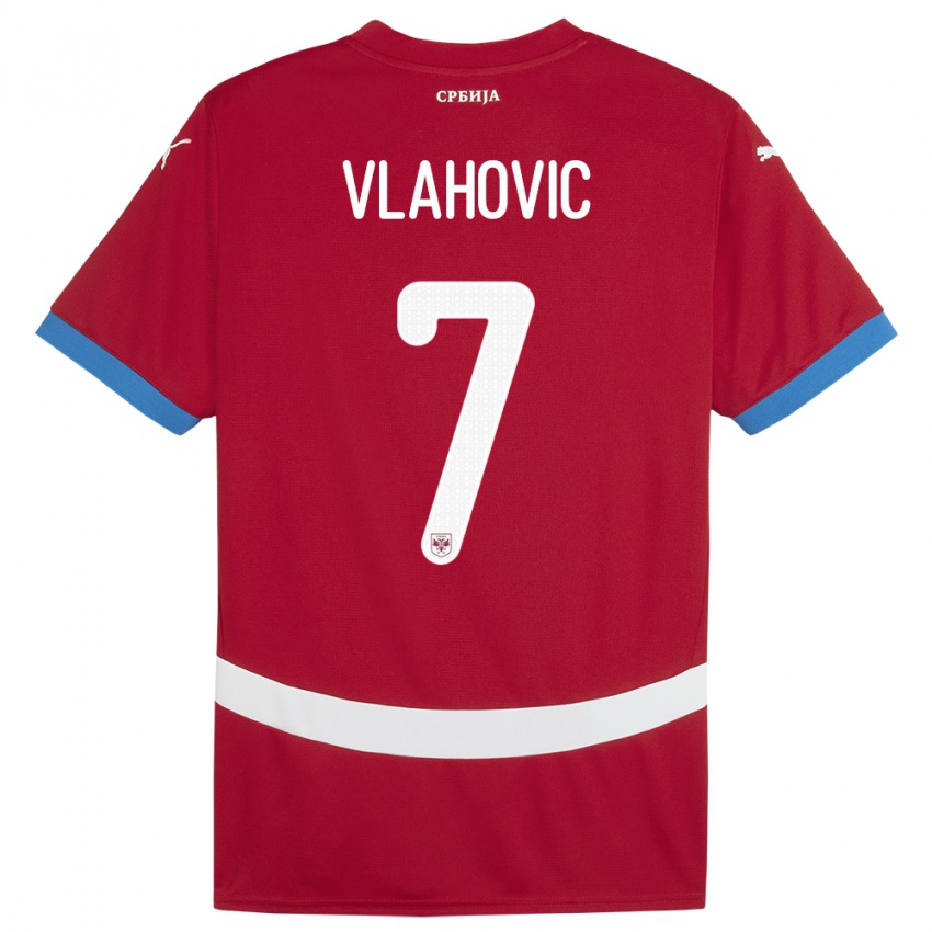 Mænd Serbien Dusan Vlahovic #7 Rød Hjemmebane Spillertrøjer 24-26 Trøje T-Shirt