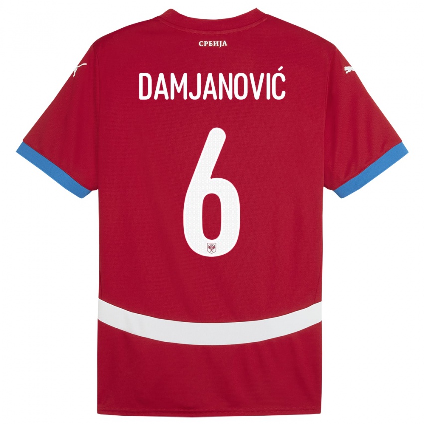 Mænd Serbien Nevena Damjanovic #6 Rød Hjemmebane Spillertrøjer 24-26 Trøje T-Shirt