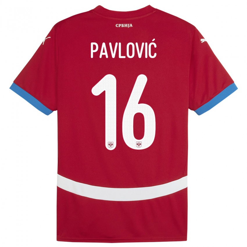 Mænd Serbien Sara Pavlovic #16 Rød Hjemmebane Spillertrøjer 24-26 Trøje T-Shirt