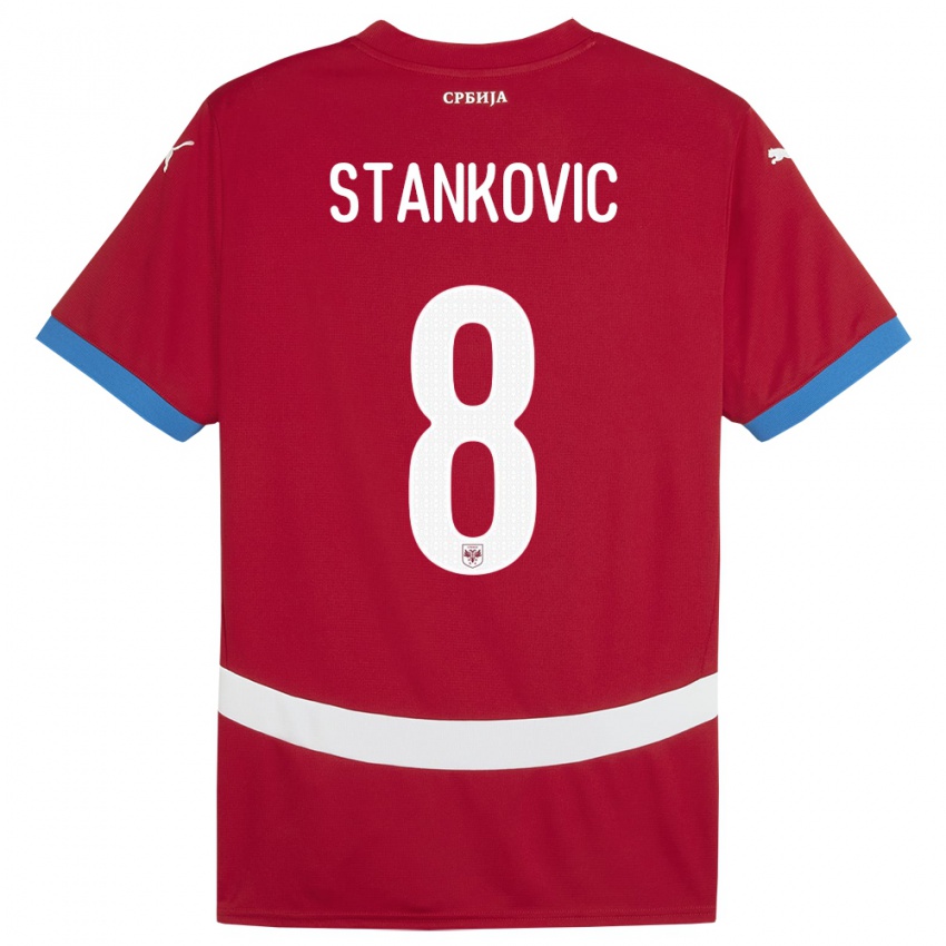 Mænd Serbien Nikola Stankovic #8 Rød Hjemmebane Spillertrøjer 24-26 Trøje T-Shirt