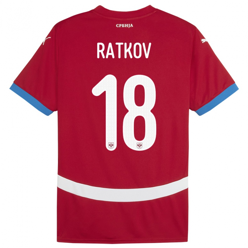 Mænd Serbien Petar Ratkov #18 Rød Hjemmebane Spillertrøjer 24-26 Trøje T-Shirt