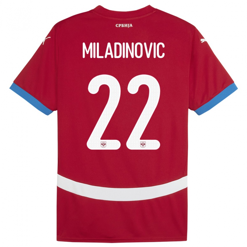 Mænd Serbien Igor Miladinovic #22 Rød Hjemmebane Spillertrøjer 24-26 Trøje T-Shirt