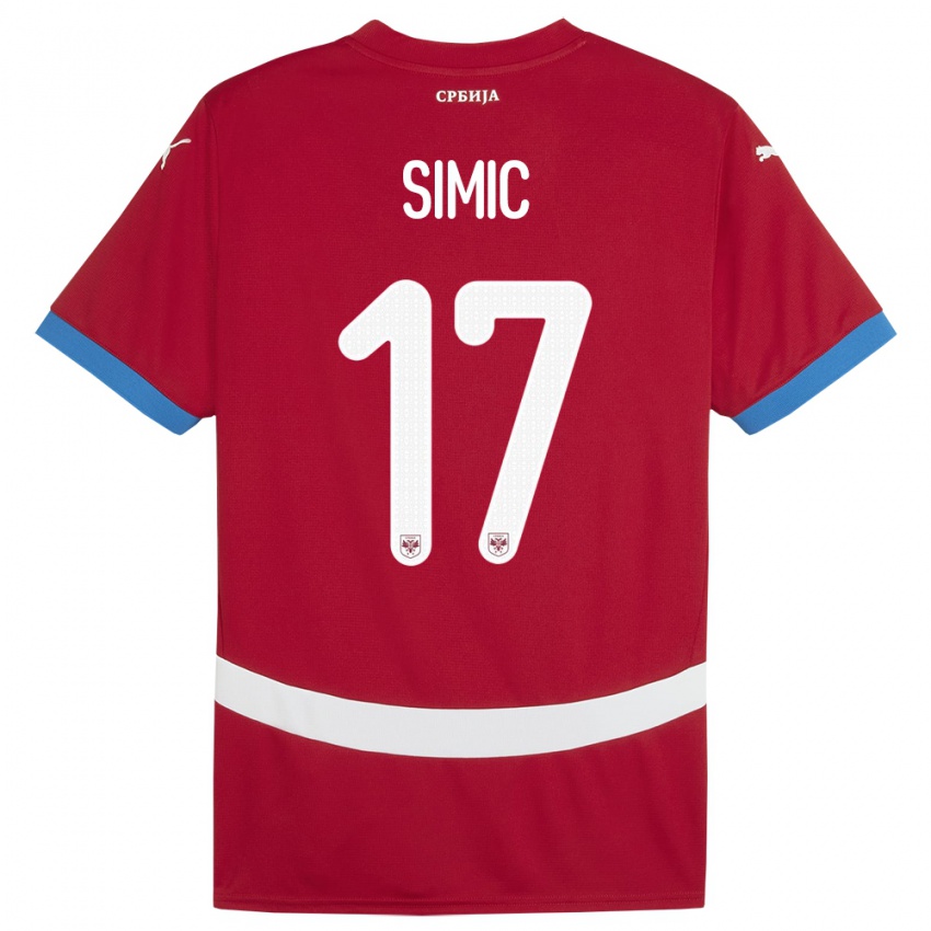 Mænd Serbien Jan Carlo Simic #17 Rød Hjemmebane Spillertrøjer 24-26 Trøje T-Shirt