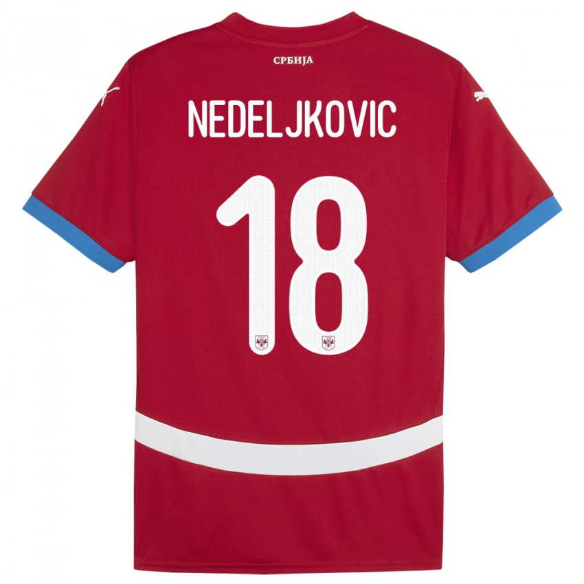 Mænd Serbien Kosta Nedeljkovic #18 Rød Hjemmebane Spillertrøjer 24-26 Trøje T-Shirt