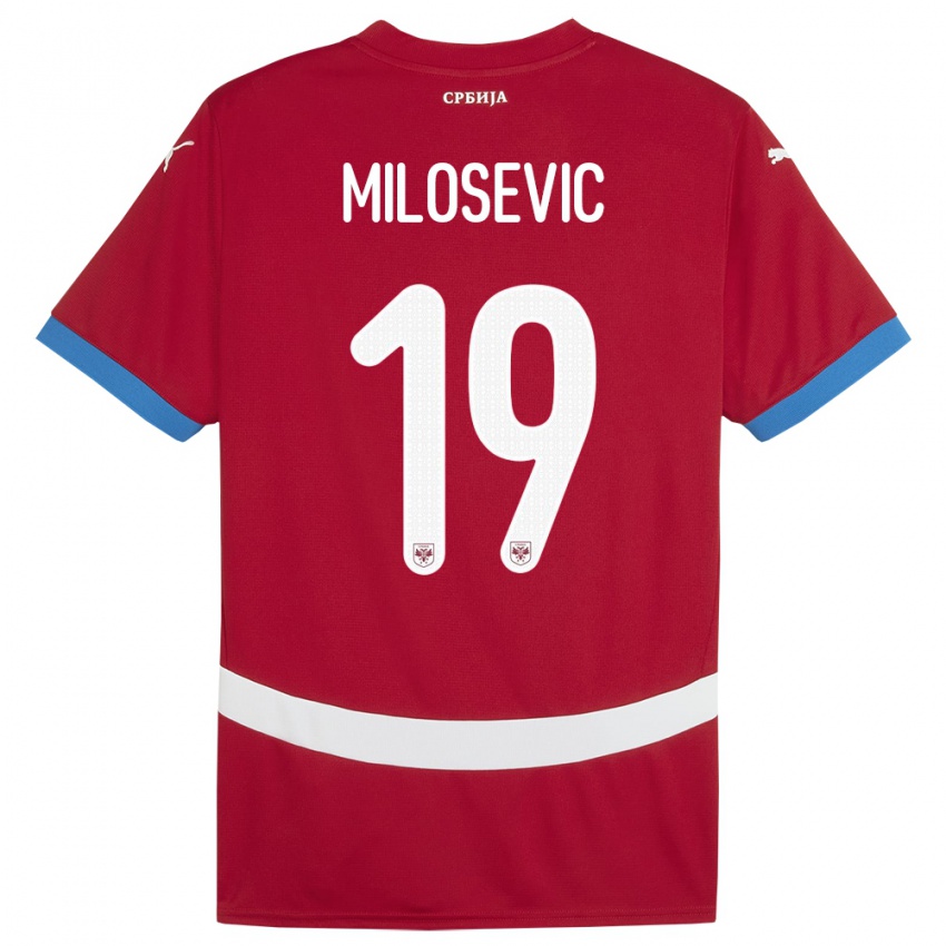 Mænd Serbien Jovan Milosevic #19 Rød Hjemmebane Spillertrøjer 24-26 Trøje T-Shirt