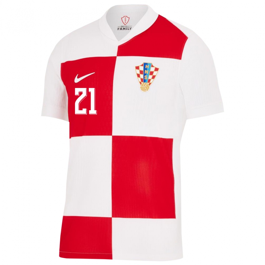 Mænd Kroatien Domagoj Vida #21 Hvid Rød Hjemmebane Spillertrøjer 24-26 Trøje T-Shirt
