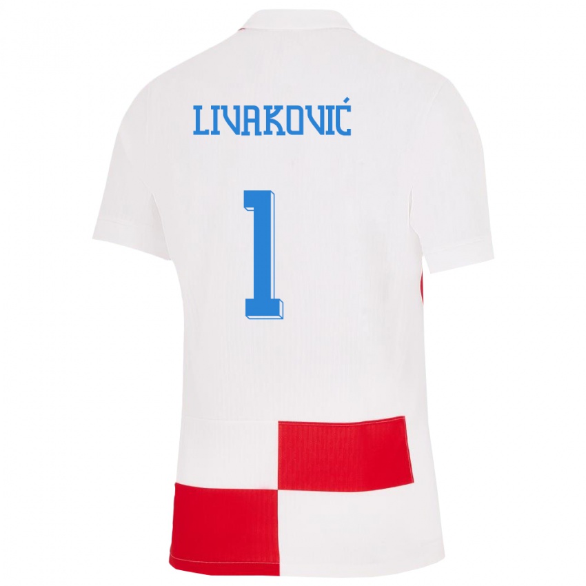 Mænd Kroatien Dominik Livakovic #1 Hvid Rød Hjemmebane Spillertrøjer 24-26 Trøje T-Shirt