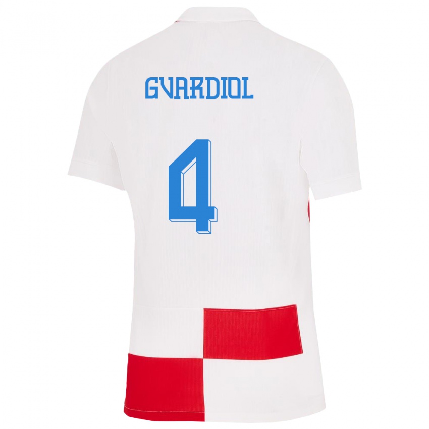 Mænd Kroatien Josko Gvardiol #4 Hvid Rød Hjemmebane Spillertrøjer 24-26 Trøje T-Shirt