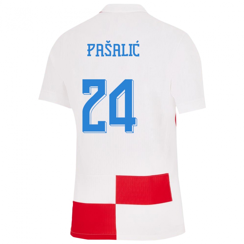 Mænd Kroatien Marco Pasalic #24 Hvid Rød Hjemmebane Spillertrøjer 24-26 Trøje T-Shirt