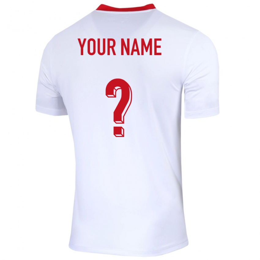 Mænd Polen Dit Navn #0 Hvid Hjemmebane Spillertrøjer 24-26 Trøje T-Shirt