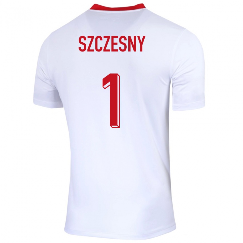 Mænd Polen Wojciech Szczesny #1 Hvid Hjemmebane Spillertrøjer 24-26 Trøje T-Shirt