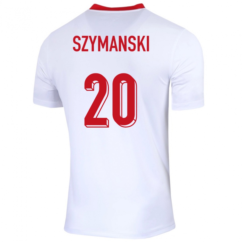Mænd Polen Sebastian Szymanski #20 Hvid Hjemmebane Spillertrøjer 24-26 Trøje T-Shirt