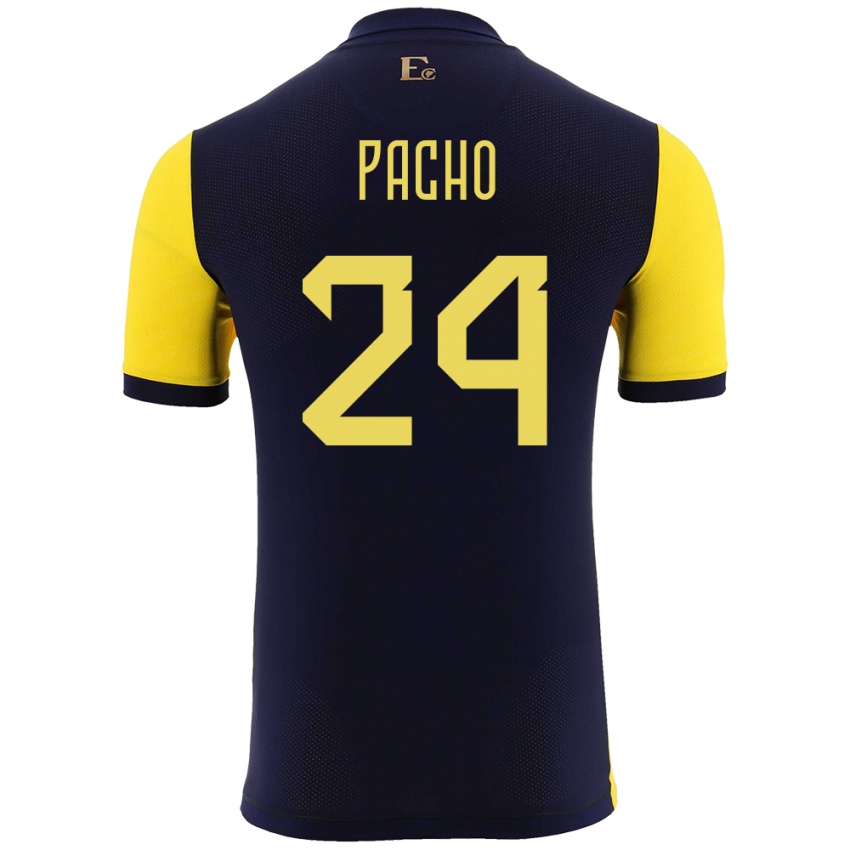 Mænd Ecuador William Pacho #24 Gul Hjemmebane Spillertrøjer 24-26 Trøje T-Shirt