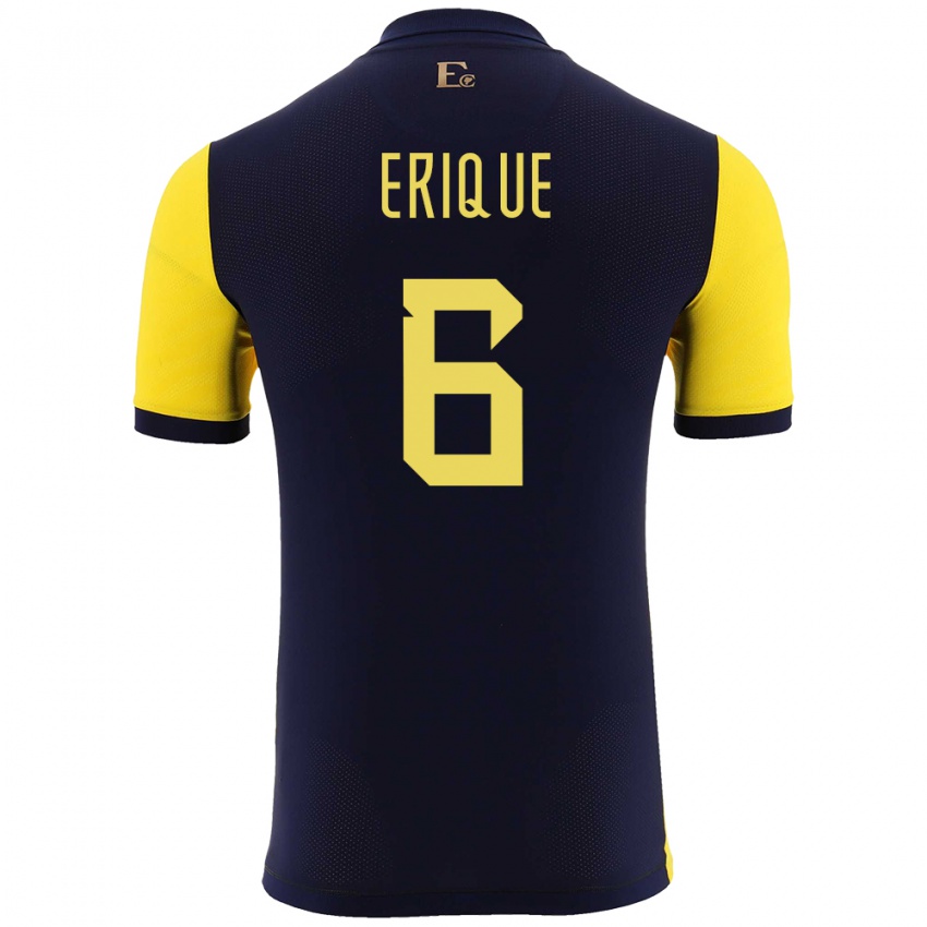 Mænd Ecuador Yeltzin Erique #6 Gul Hjemmebane Spillertrøjer 24-26 Trøje T-Shirt