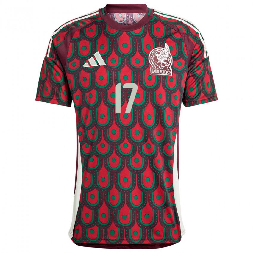 Mænd Mexico Orbelin Pineda #17 Rødbrun Hjemmebane Spillertrøjer 24-26 Trøje T-Shirt