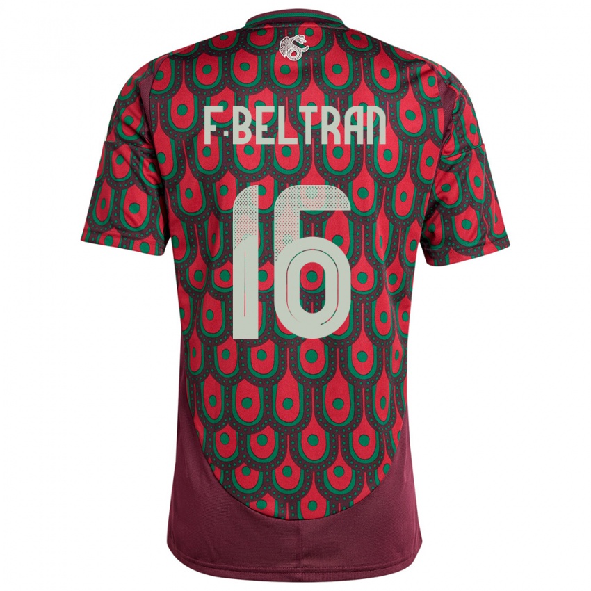 Mænd Mexico Fernando Beltran #16 Rødbrun Hjemmebane Spillertrøjer 24-26 Trøje T-Shirt