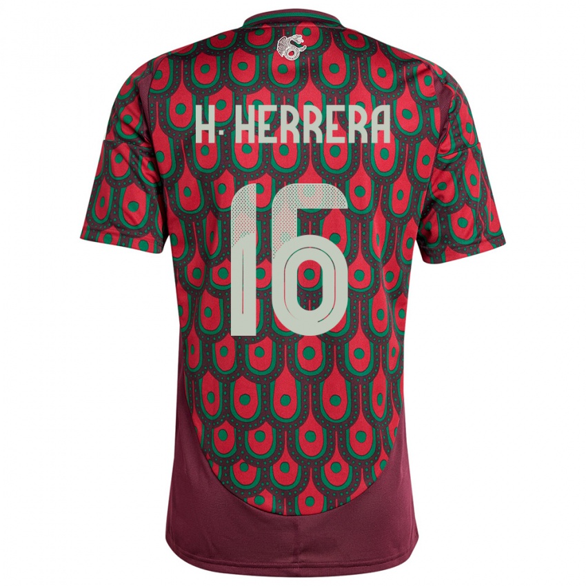 Mænd Mexico Hector Herrera #16 Rødbrun Hjemmebane Spillertrøjer 24-26 Trøje T-Shirt