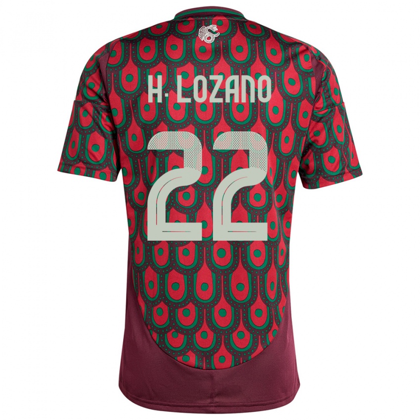 Mænd Mexico Hirving Lozano #22 Rødbrun Hjemmebane Spillertrøjer 24-26 Trøje T-Shirt