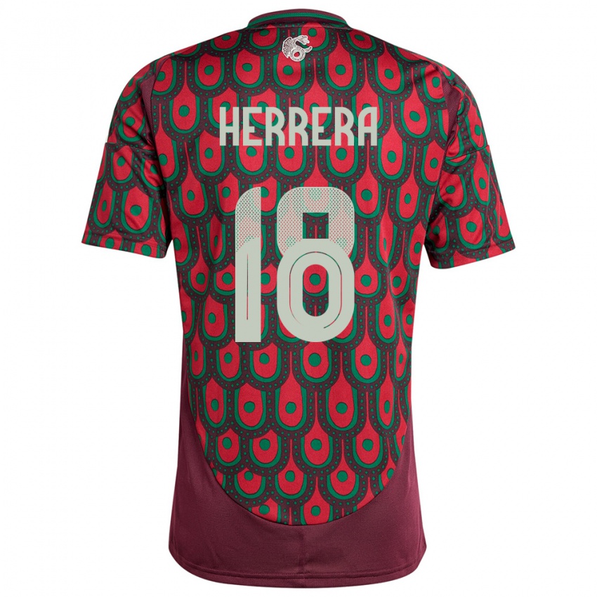 Mænd Mexico Ozziel Herrera #18 Rødbrun Hjemmebane Spillertrøjer 24-26 Trøje T-Shirt