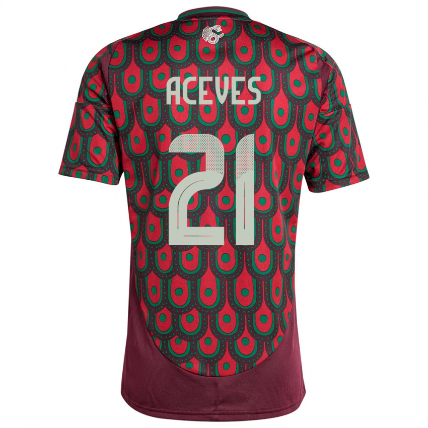 Mænd Mexico Daniel Aceves #21 Rødbrun Hjemmebane Spillertrøjer 24-26 Trøje T-Shirt