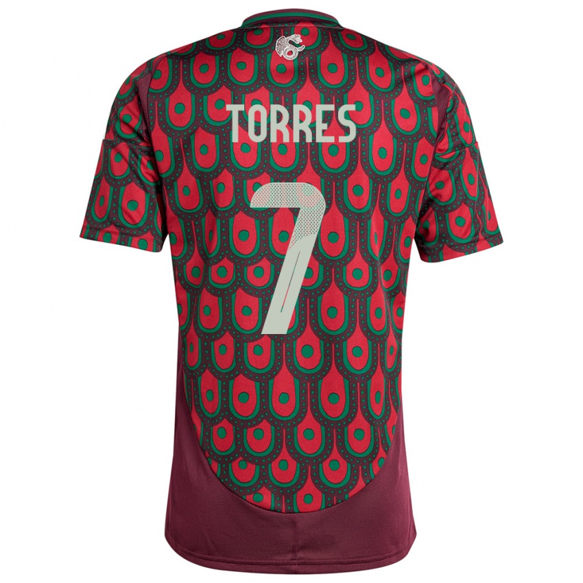 Mænd Mexico Christian Torres #7 Rødbrun Hjemmebane Spillertrøjer 24-26 Trøje T-Shirt