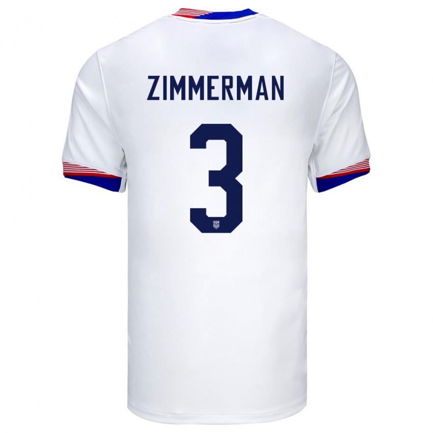 Mænd Usa Walker Zimmerman #3 Hvid Hjemmebane Spillertrøjer 24-26 Trøje T-Shirt