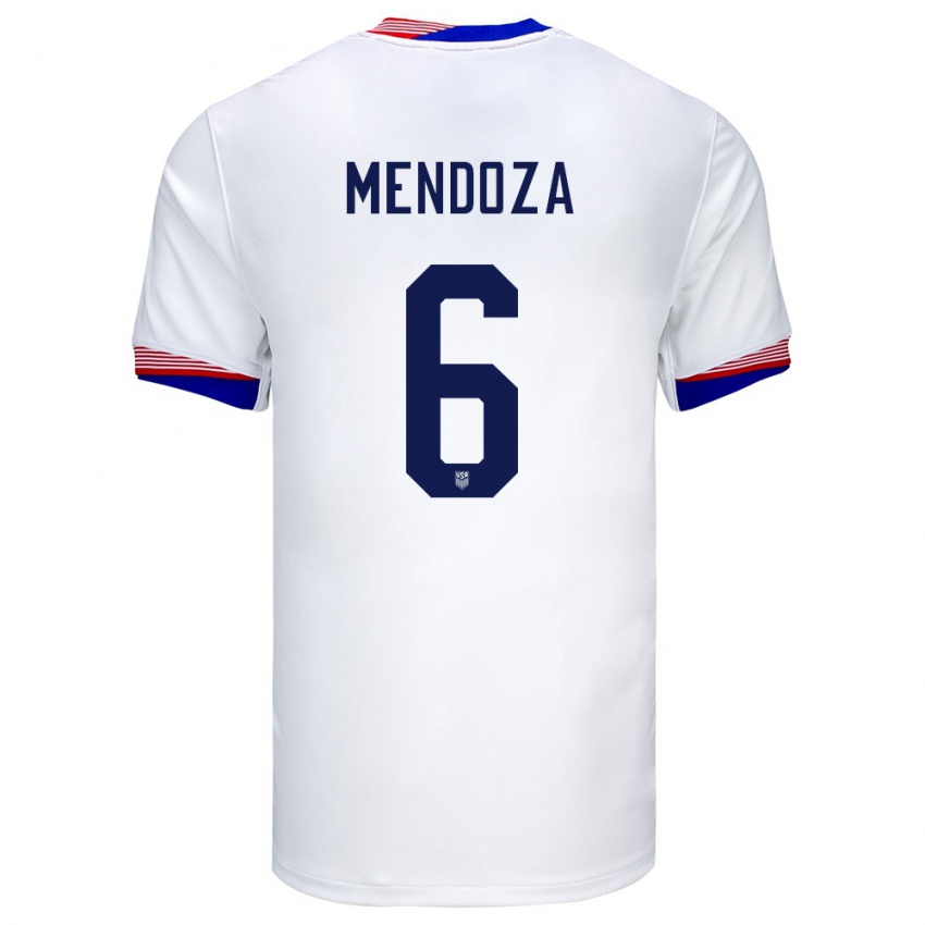 Mænd Usa Edwyn Mendoza #6 Hvid Hjemmebane Spillertrøjer 24-26 Trøje T-Shirt